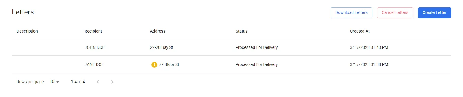 Order detail page showing a yellow indicator beside the recipient address flagging an NCOA address change