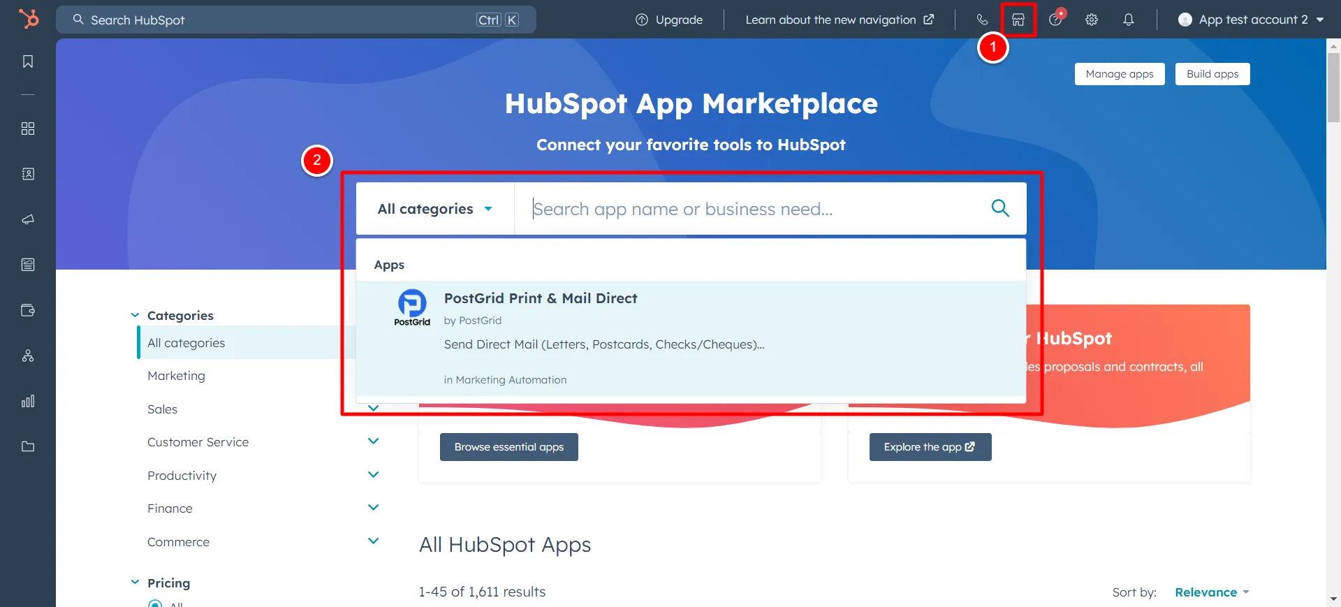 Search for PostGrid in the HubSpot Marketplace