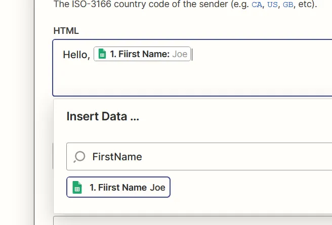 Inserting a variable into the HTML section of the Zap.