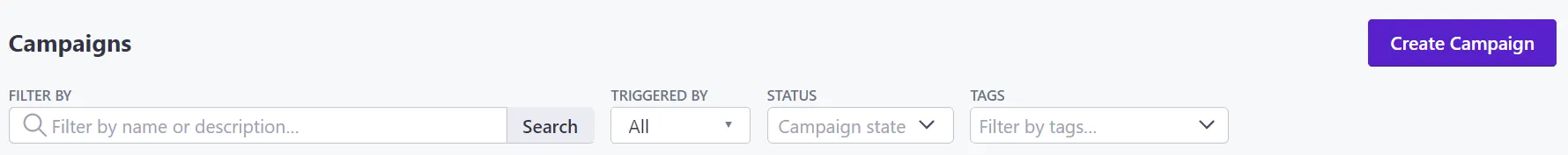 Customer.io Campaigns page with the Create Campaign button in the top-right corner