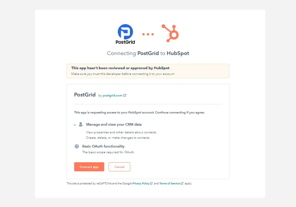 Connect the PostGrid app