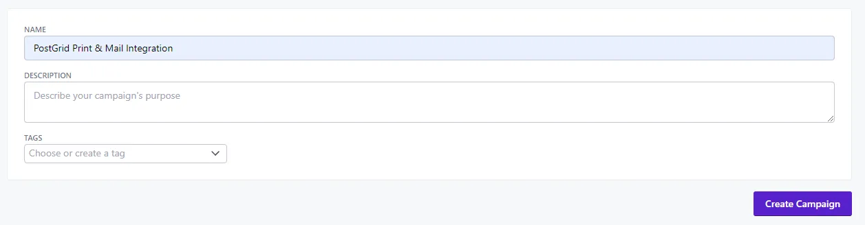 Customer.io new campaign dialog with a name field and the Create button