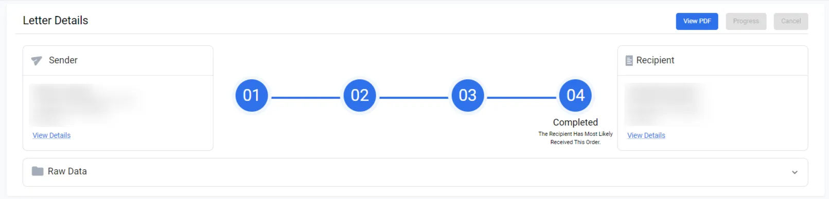 Order status graphic divided into four sections: Ready, Printing, Processed for Delivery, and Completed