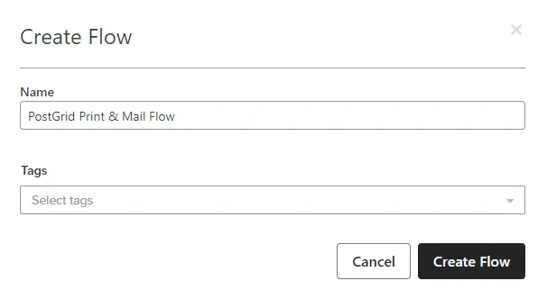 Klaviyo Create Flow dialog box with a name field and the Create Flow button
