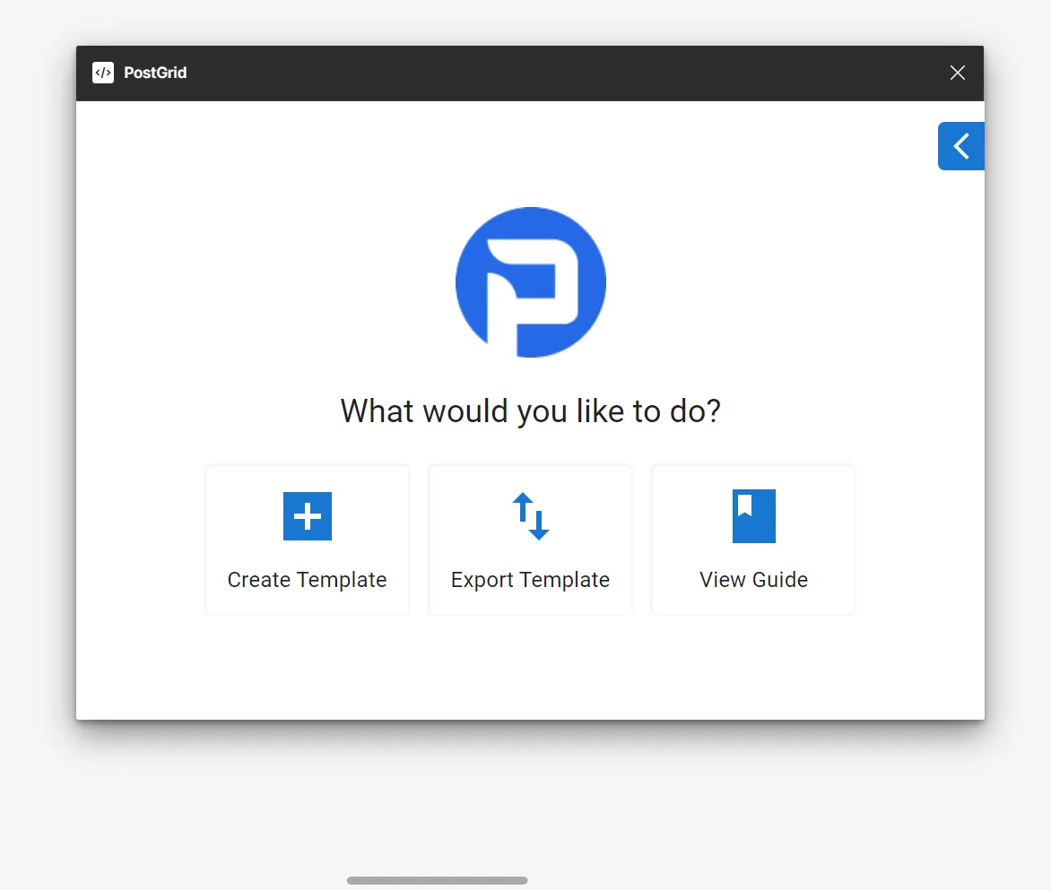 PostGrid Figma plugin home screen with the Create Template option