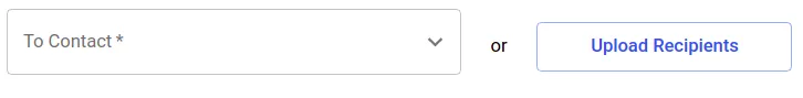 Create Self Mailer form showing the Upload Recipients button for sending to multiple contacts via CSV