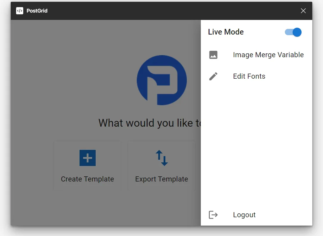 PostGrid Figma plugin showing an image merge variable element added to the template canvas