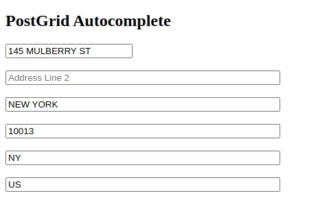 Address form with all fields auto-filled after the user selected an address from the autocomplete dropdown