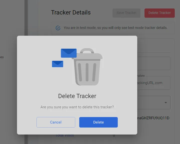 Tracker detail page showing the Delete Tracker button in the top-right corner