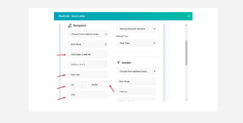 Letter recipient details