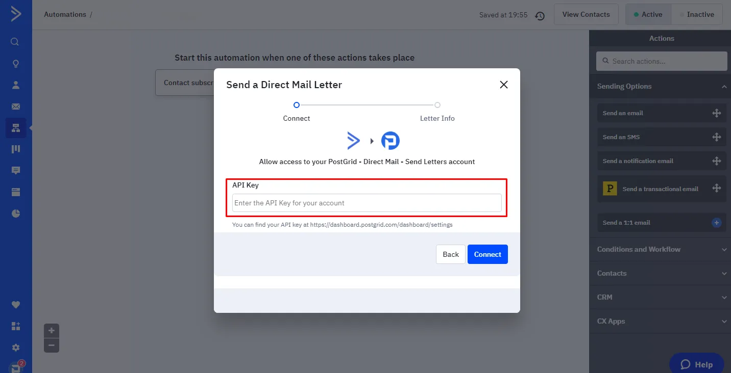 Enter PostGrid API key