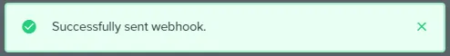 Klaviyo success notification confirming the test webhook request was sent correctly