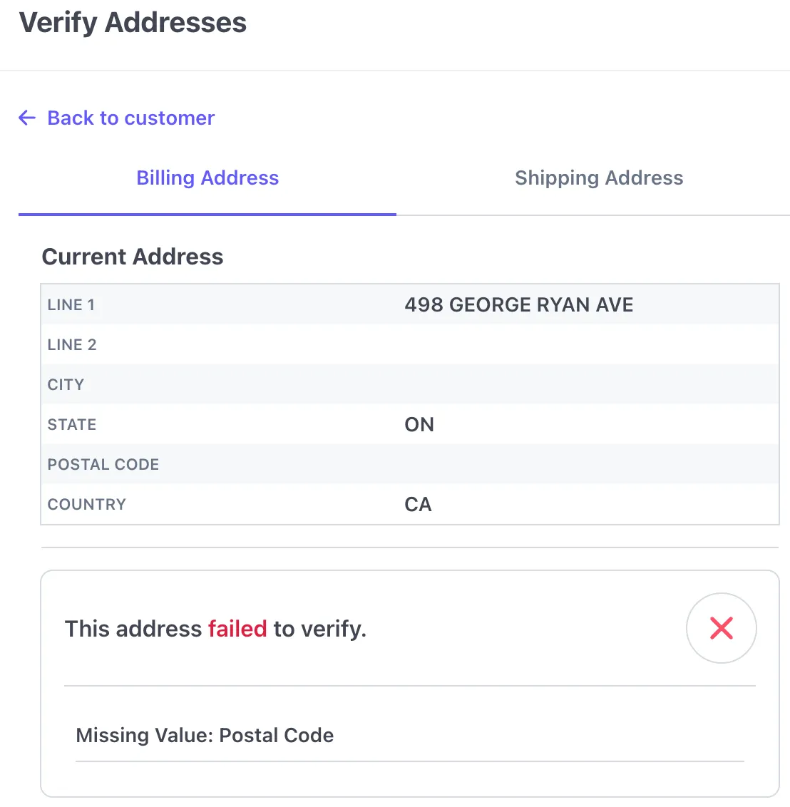 PostGrid's Customer Address Verification menu