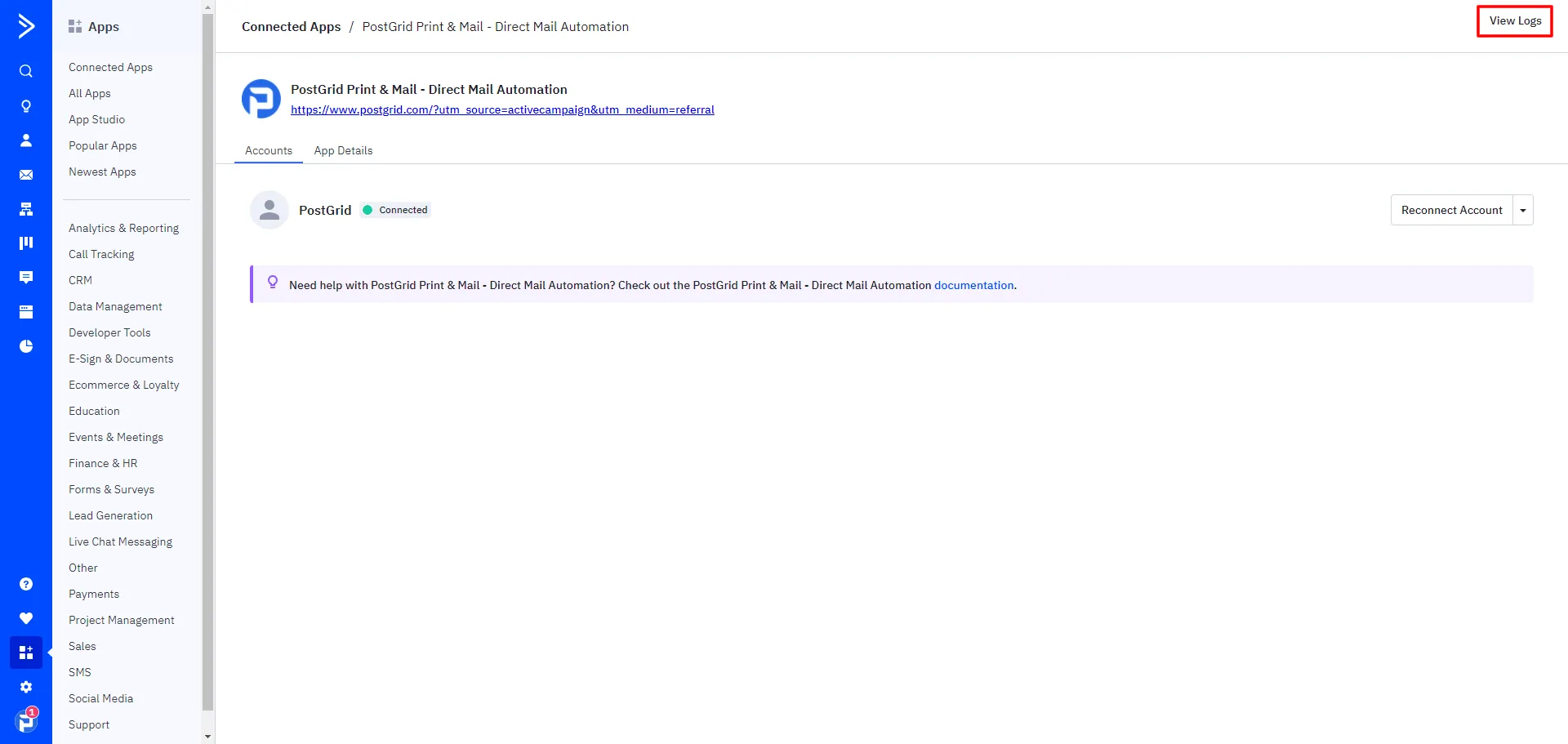 PostGrid log details