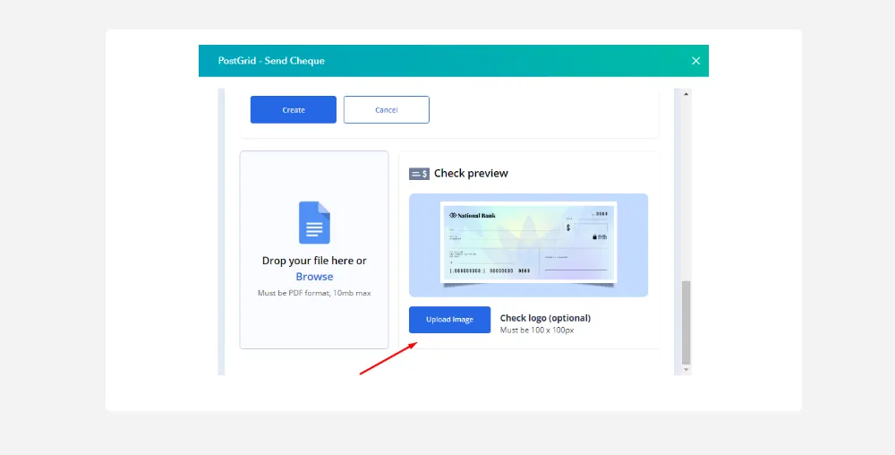 Upload custom cheque logo