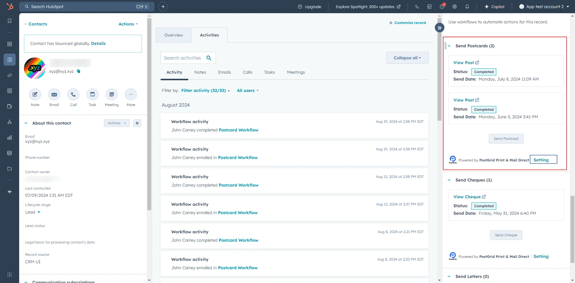 Change API key from contact view